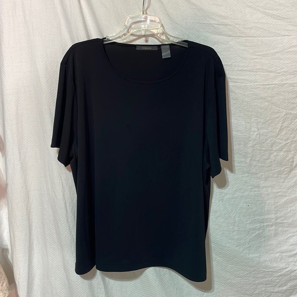 Liz Claiborne 3x simple black scoop short sleeve vintage top polyester euc